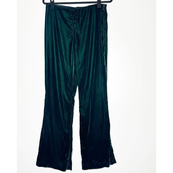 H&M Velvet Velour Flare Pants High Rise Side Zip Green Women's Size 10 - Picture 1 of 8